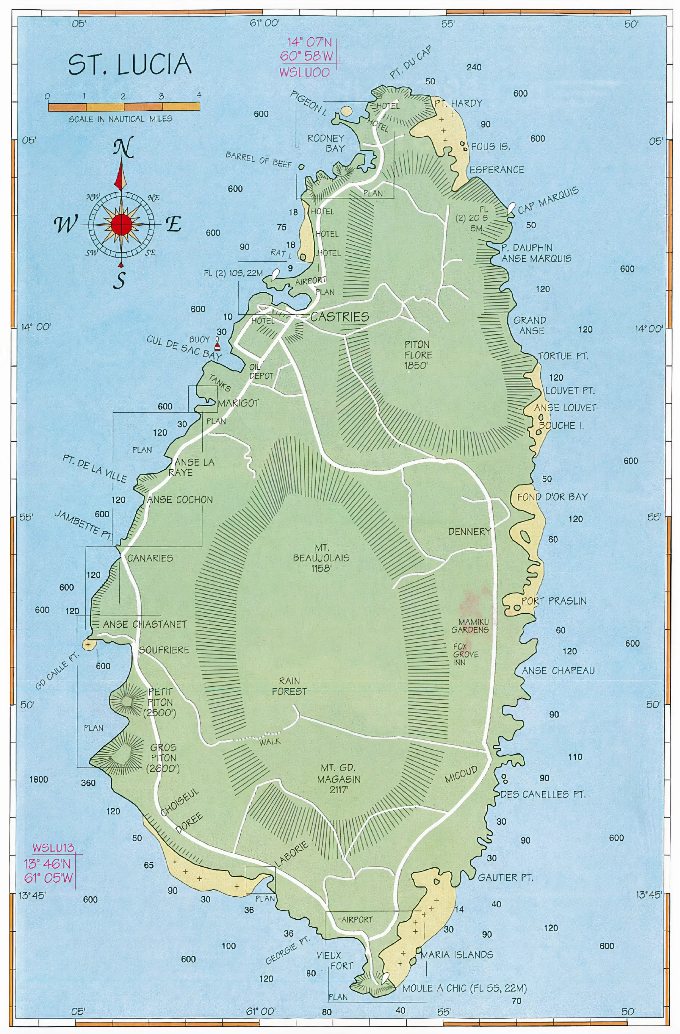 Nautical overview chart of Saint Lucia