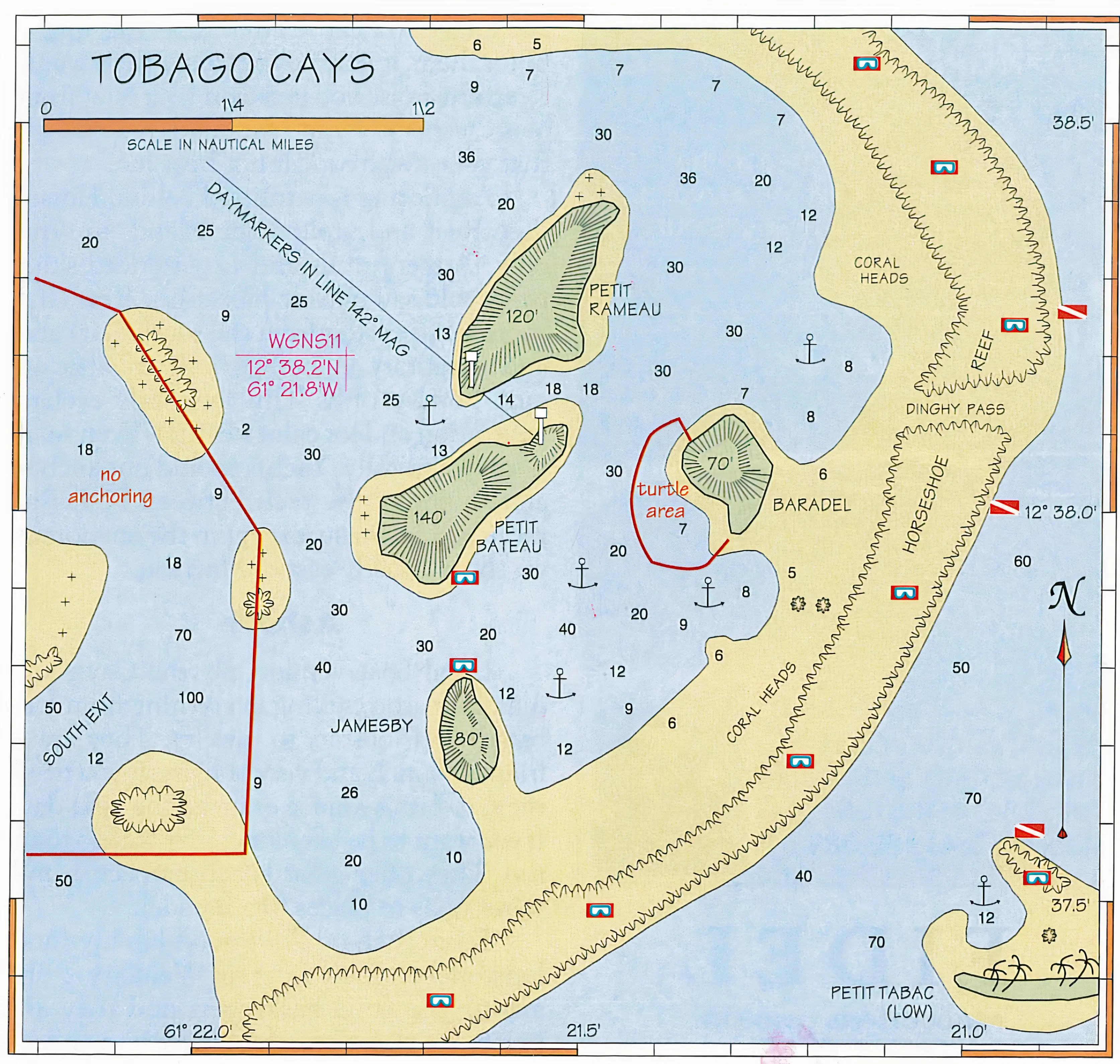 Nautical overview chart of Tobago Keys