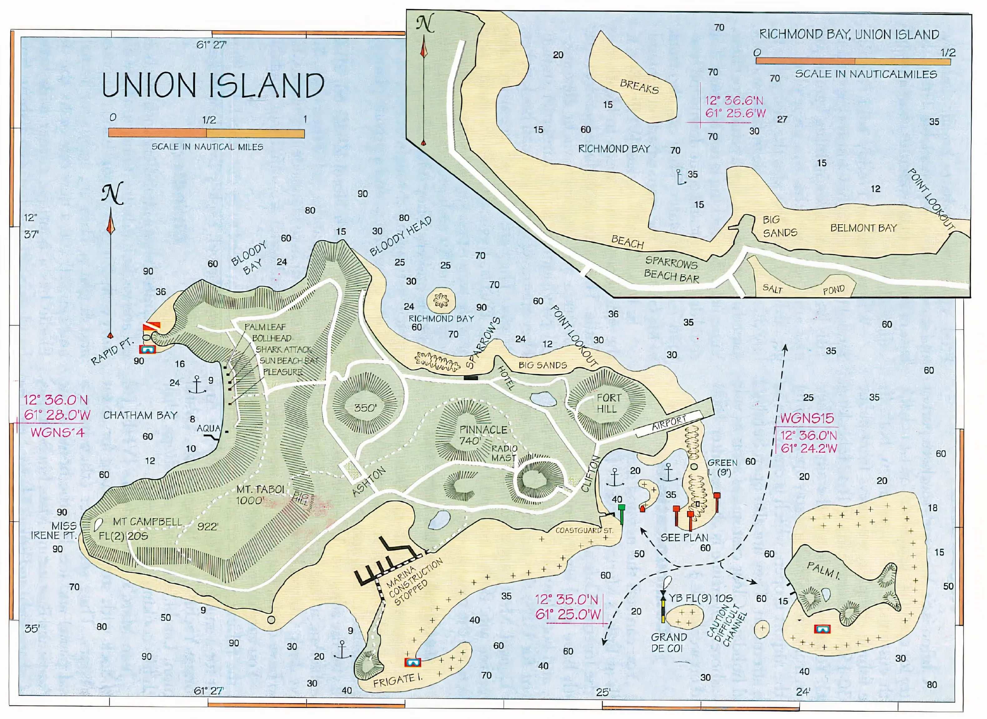 Nautical overview chart of Union Island